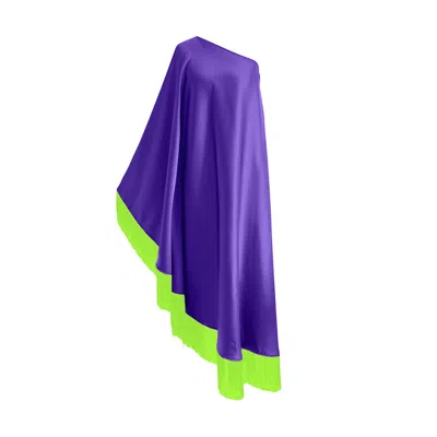 Toma Women's Purple / Green Neon Green Fringe Off Shoulder Purple Midi Dress In Multi