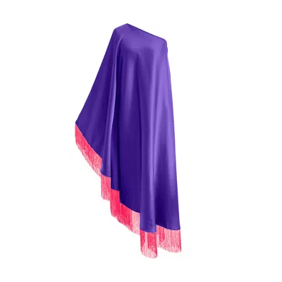 Toma Women's Purple / Pink Neon Pink Fringe Off Shoulder Purple Midi Dress