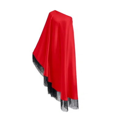 Toma Women's Red / Black Black Fringe Off Shoulder Red Summer Glam Maxi Dress
