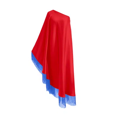 Toma Women's Red / Blue Blue Fringe Off Shoulder Summer Glam Maxi Red Dress