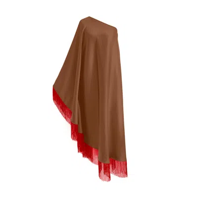 Toma Women's Red / Brown Red Fringe Off Shoulder Summer Glam Brown Maxi Dress In Multi