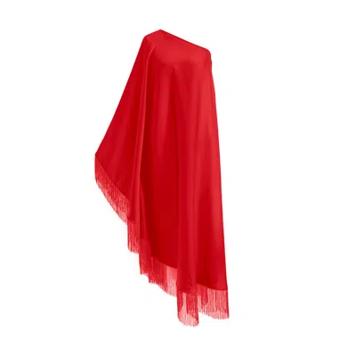 Toma Women's Red Fringe Off Shoulder Summer Glam Maxi Dress
