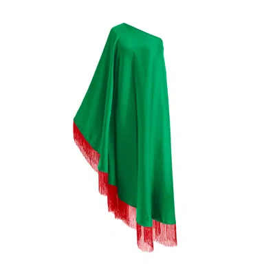 Toma Women's Red / Green Red Fringe Off Shoulder Summer Glam Maxi Green Dress In Multi