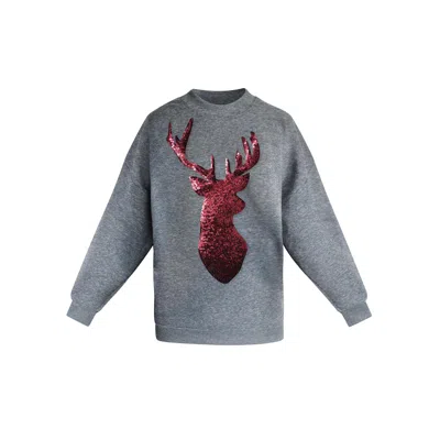 Toma Women's Red Reindeer Christmas Sequin Grey Sweatshirt In Gray