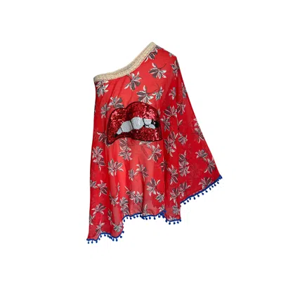Toma Women's Red Sequin Smile Summer Beach Ibiza Cover Up