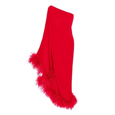 Toma Women's Red Star One Shoulder Party Romantic Feathers Dress
