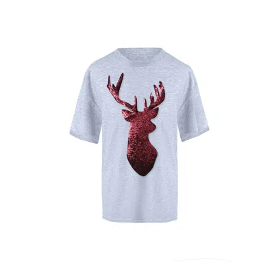 Toma Women's Reindeer Christmas Sequin Grey T-shirt In Gray
