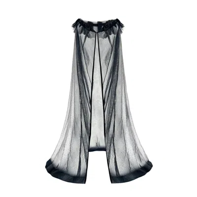 Toma Women's Romantic Black Mesh Cape With Crystals