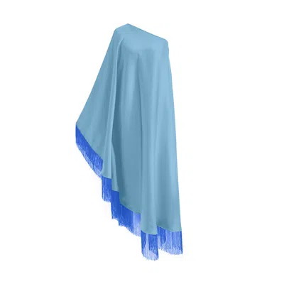 Toma Women's Royal Blue Fringe Off Shoulder Baby Blue Midi Dress