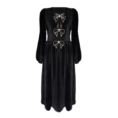 Toma Women's Velvet Bow Midi Party Festive  Black Dress