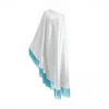 Toma Women's White / Blue Baby Blue Fringe Off Shoulder Glam White Midi Dress In Multi