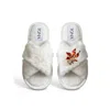 Toma Women's White Classic  Faux Fur Open Toe Fish Rhinestone Slippers In Multi