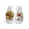 Toma Women's White Classic  Faux Fur Open Toe Gold Sequin And Crab Slippers In Multi