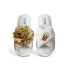 Toma Women's White Classic  Faux Fur Open Toe Gold Sequin And Popcorn Slippers In White