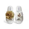 Toma Women's White Classic  Faux Fur Open Toe Gold Sequin Let It Snow Slippers In White
