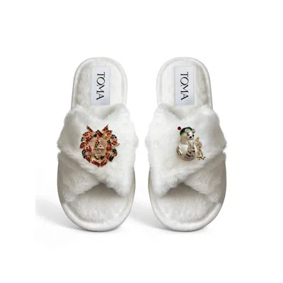 Toma Women's White Classic  Faux Fur Open Toe Sky Snowman Slippers