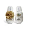 Toma Women's White Classic  Open Toe Gold Sequin Flower And Blue Eye Slippers In Multi