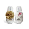 Toma Women's White Classic  Open Toe Gold Sequin Flower And Candy Ice Cream Slippers In White