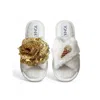 Toma Women's White Classic  Open Toe Gold Sequin Flower And Popcorn Slippers In White