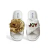 Toma Women's White Classic  Open Toe Gold Sequin Flower Joy Slippers In Multi