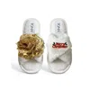 Toma Women's White Classic   Open Toe Gold Sequin Flower Merry Christmas Slippers In White