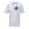 Toma Women's White Cotton T-shirt With Green Yellow Rhinestone Starfish