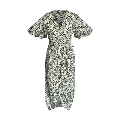 Toma Women's White / Green Wrap Marilyn Dress In White/green