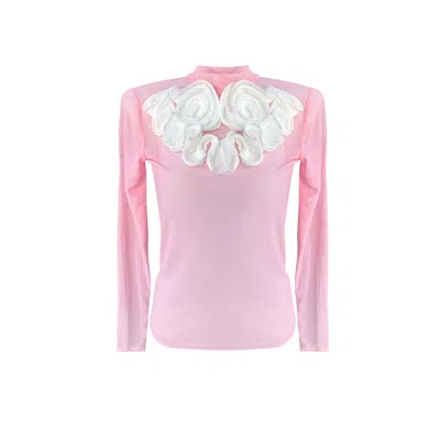 Toma Women's White / Pink / Purple Mesh Top With Flower Details