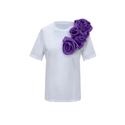 Toma Women's White / Purple Flower Purple Sided  Roses Cotton T-shirt In Multi