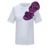Toma Women's White / Purple Flower Sided Purple Roses White Cotton T-shirt In Multi