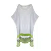 Toma Women's White / Silver Ibiza Neon White And Silver Feathers One Size Party Tunic