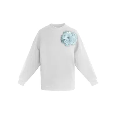 Toma Women's White Sweatshirt With Top Side Light Blue Sequin Rose