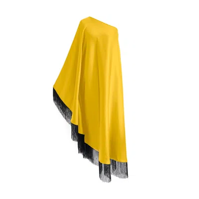 Toma Women's Yellow / Black Black Fringe Off Shoulder Yellow Summer Glam Maxi Dress