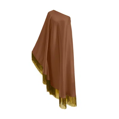 Toma Women's Yellow / Brown Yellow Fringe Off Shoulder Summer Glam Brown Maxi Dress In Multi