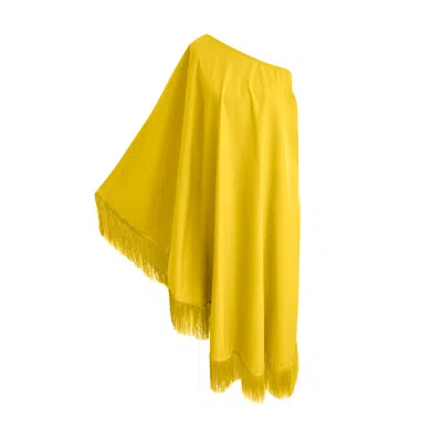 Toma Women's Yellow Fringe Off Shoulder Summer Glam Maxi Dress