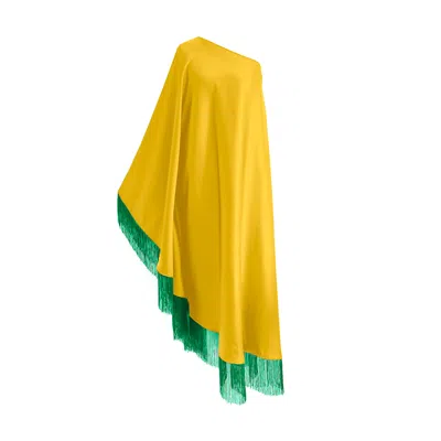 Toma Women's Yellow / Green Green Fringe Off Shoulder Yellow Glam Maxi Dress In Multi