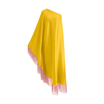 Toma Women's Yellow / Pink Dusty Pink Fringe Off Shoulder Yellow Glam Maxi Dress In Multi