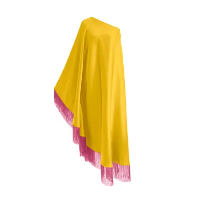 Toma Women's Yellow / Pink Fuchsia Pink Fringe Off Shoulder Yellow Summer Glam Maxi Dress