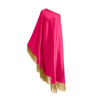 Toma Women's Yellow / Pink Yellow Fringe Off Shoulder Fuchsia Glam Maxi Dress In Multi