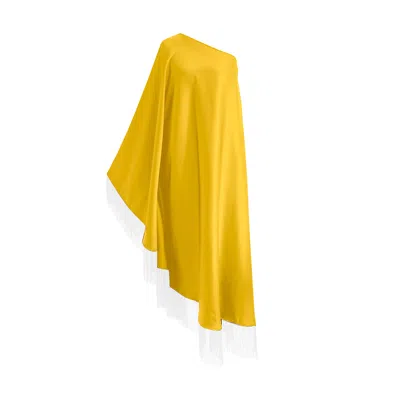 Toma Women's Yellow / White White Fringe Off Shoulder Yellow Midi Dress In Multi