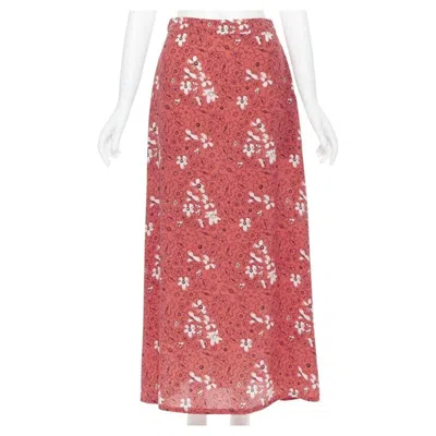 Pre-owned Tomas Maier 100% Silk Pink Illustration Floral Print Casual Midi Skirt Us2 Xs