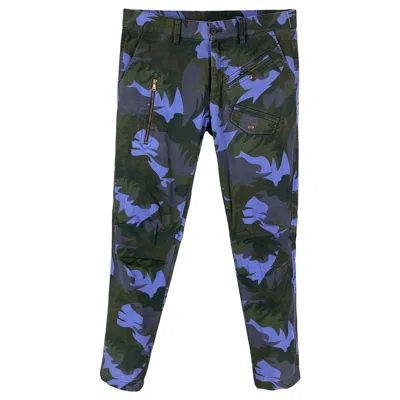 Pre-owned Tomas Maier 2018 Size 31 Blue Gray Leaf Print Cotton Pants