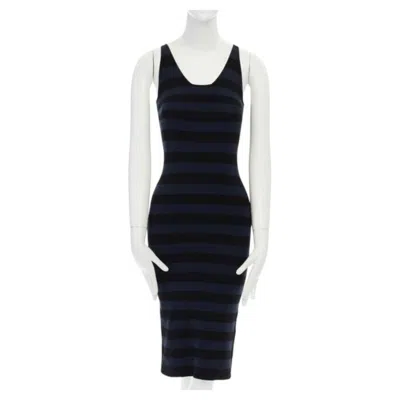 Pre-owned Tomas Maier Blue Black Stripe Raw Cut Edge Sleeveless Stretch Casual Dress Us2 S