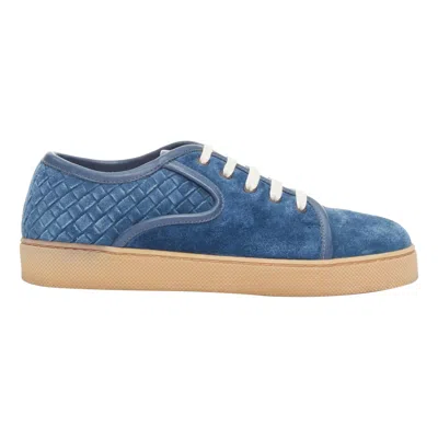 Pre-owned Tomas Maier Bottega Veneta Blue Suede Intrecciato Woven Lace Up Sneakers Eu39.5