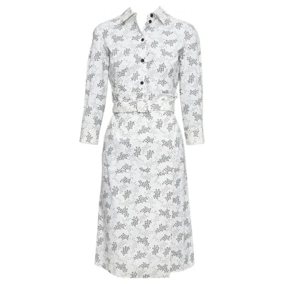 Pre-owned Tomas Maier Bottega Veneta Cream Cotton Floral Print Wrap Belted Shirt Dress It38 Xs In White