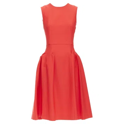 Pre-owned Tomas Maier Bottega Veneta Red 100% Vrigin Wool 3d Pleated Crew Neck Fit Flare Dress
