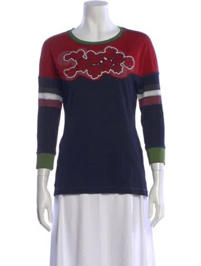 Pre-owned Tomas Maier Floral Print Crew Neck T-shirt In Blue