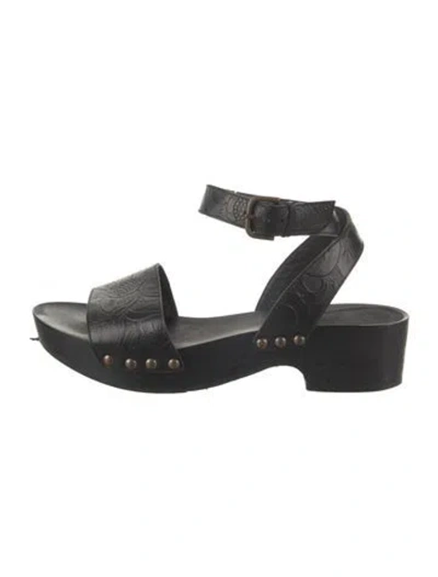 Pre-owned Tomas Maier Leather Floral Print Sandals In Black