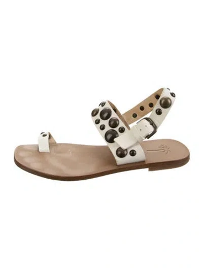 Pre-owned Tomas Maier Leather Studded Accents Sandals In White