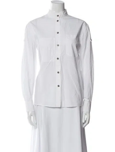 Pre-owned Tomas Maier Mock Neck Long Sleeve Button-up Top In White